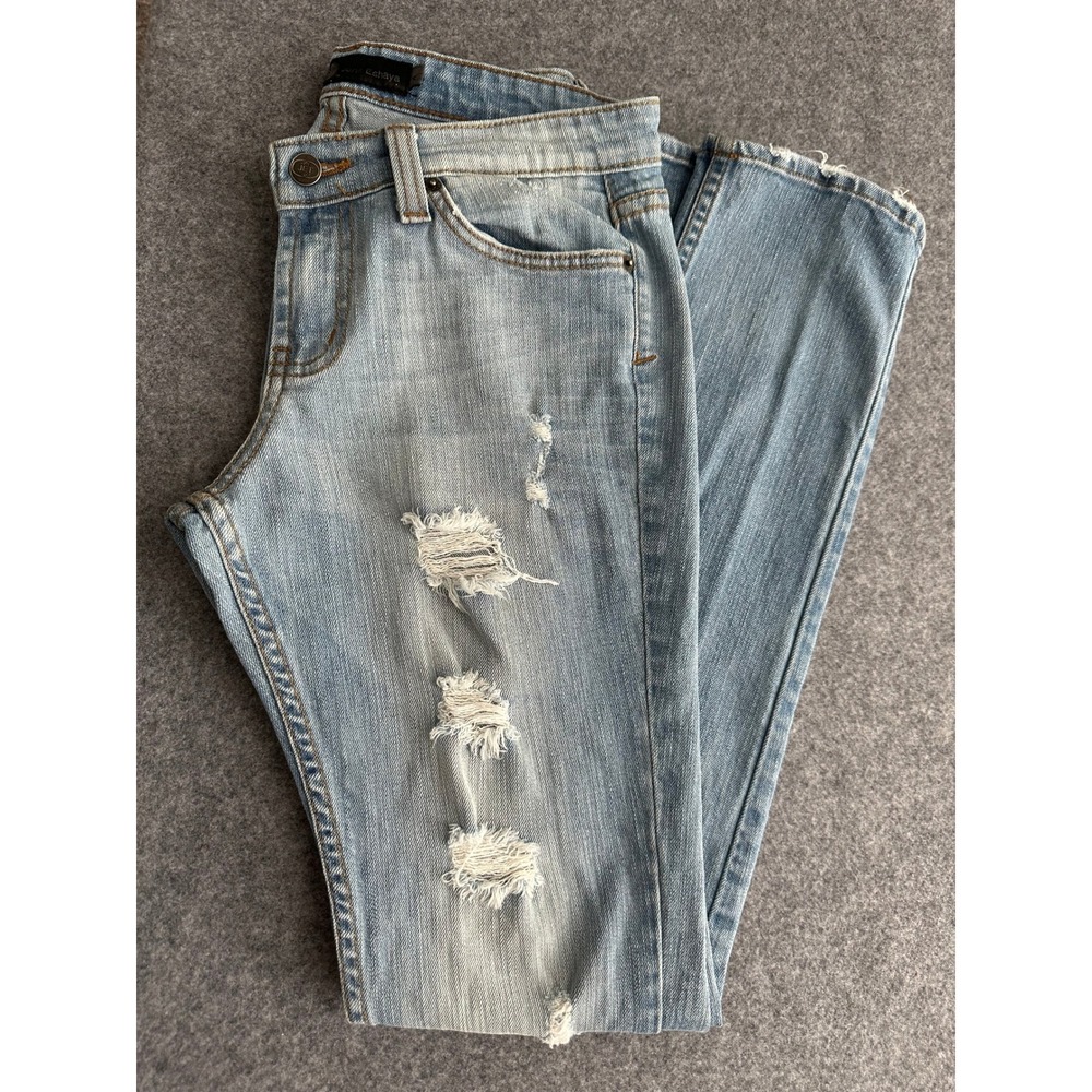 JET John Eshaya Jeans Women 4 Made In USA Blue Distressed Low Rise Grunge Y2K